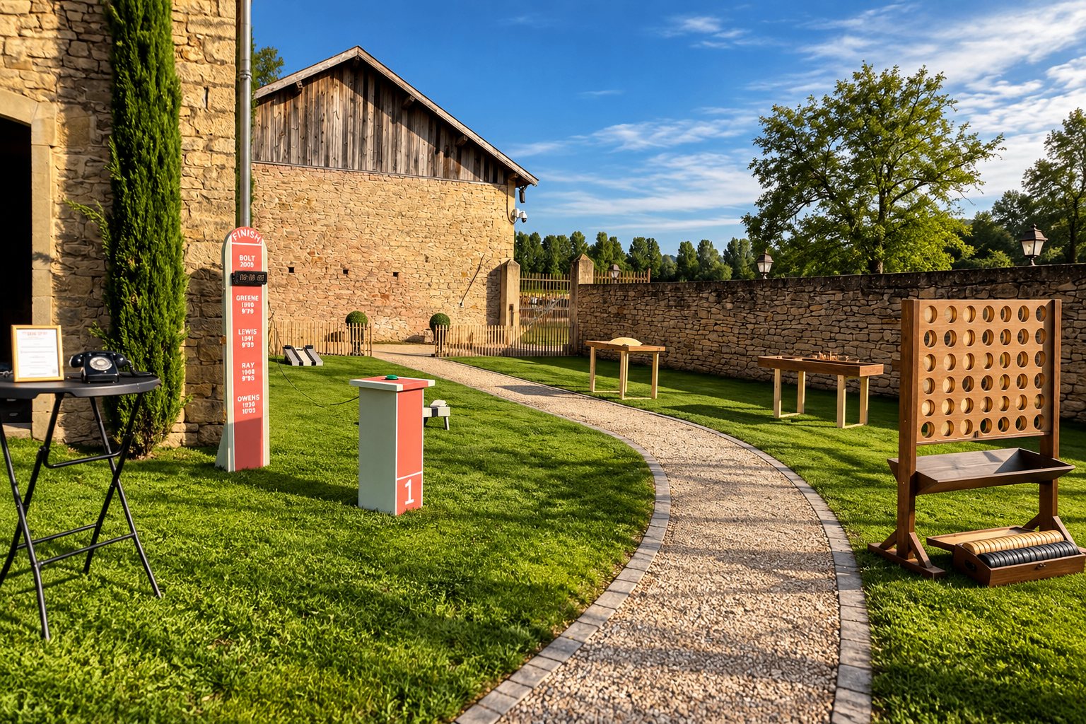 Installation de jeux en bois XXL Events Loc’ dans un domaine en Isère