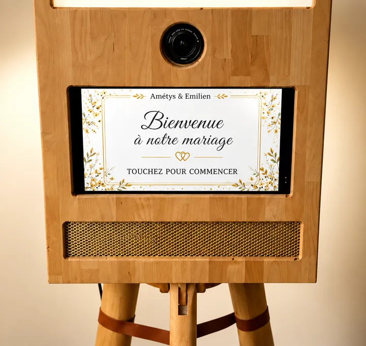 Écran d’accueil personnalisé du photobooth Brooke Events Loc’